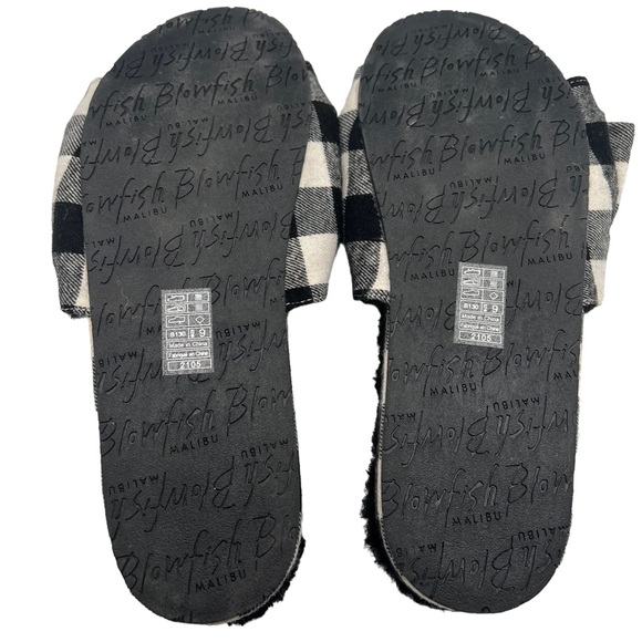 NEW Blowfish Malibu Plaid Fur Lined Slip On Sandals Slides Gangnam Print Sz 8or9 - Picture 2 of 9